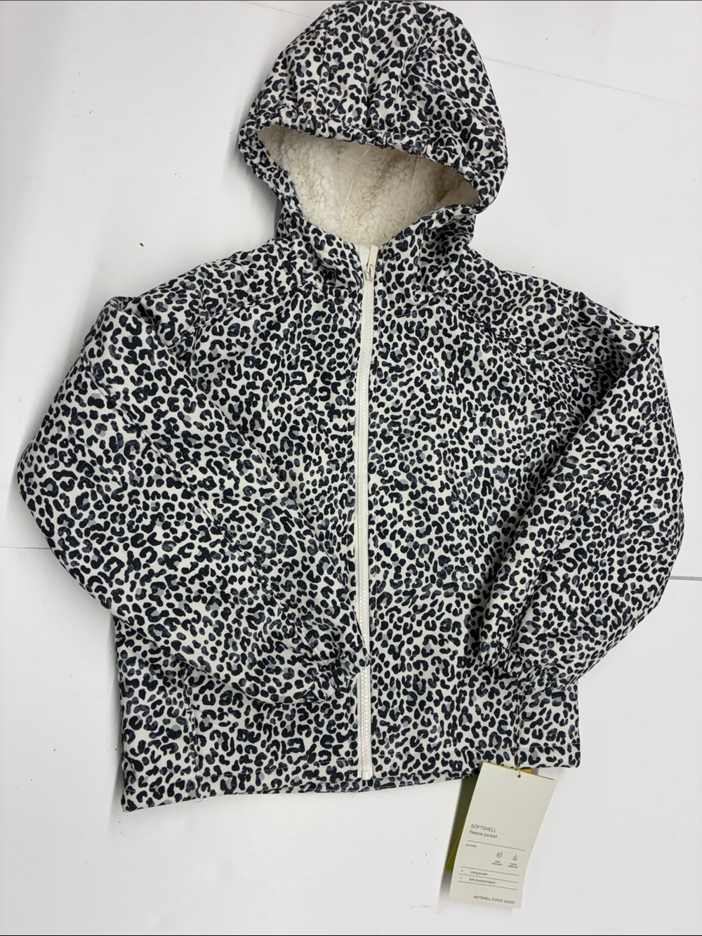 All in Motion Girls Cream & Black Leopard Print Hooded Puffer Jacket